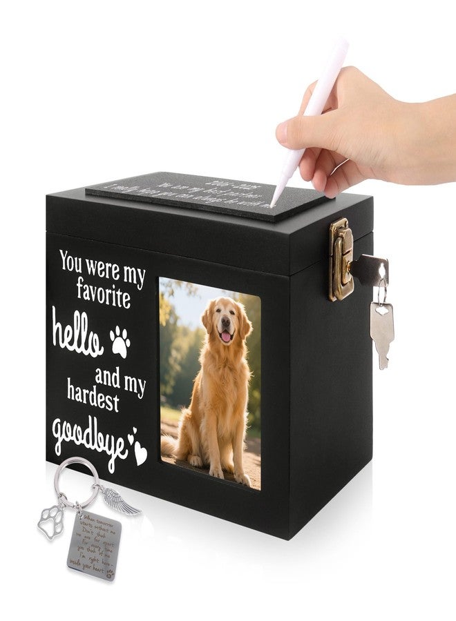 Dmnnlp Memorial Pet Urn for Dog Ashes, Wooden Pet Keepsake Box with Photo Frame, Flannel Bag & Keychain, Sympathy Gift for Pet Loss (Medium 7.9x5.9x5.5in) - Image 1