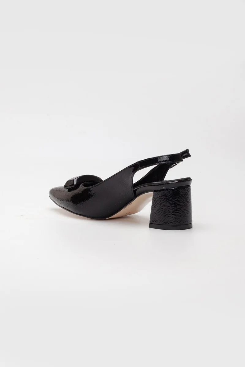Dilimler Ayakkabı Slices Shoes Patent Leather Buckle Black Women's Short Heeled Shoes