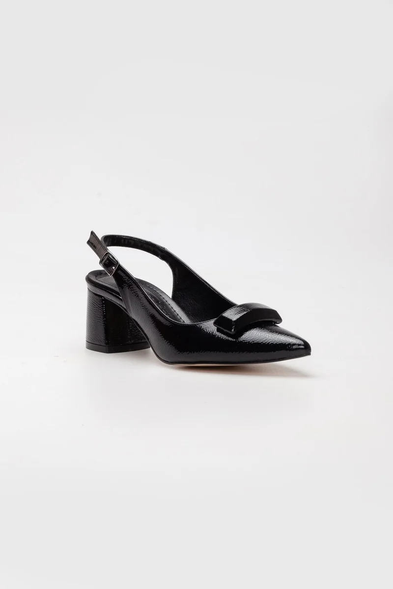 Dilimler Ayakkabı Slices Shoes Patent Leather Buckle Black Women's Short Heeled Shoes