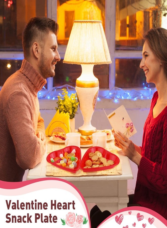 نوجو صينية تقديم على شكل قلب من نوجو، أطباق بلاستيكية حمراء على شكل قلب للاستخدام مرة واحدة، أطباق حلوى عيد الحب، صينية وجبات خفيفة مع أغطية شفافة لتزيين طاولة حفلة عيد الحب (مجموعة من 5 قطع) - Image 4