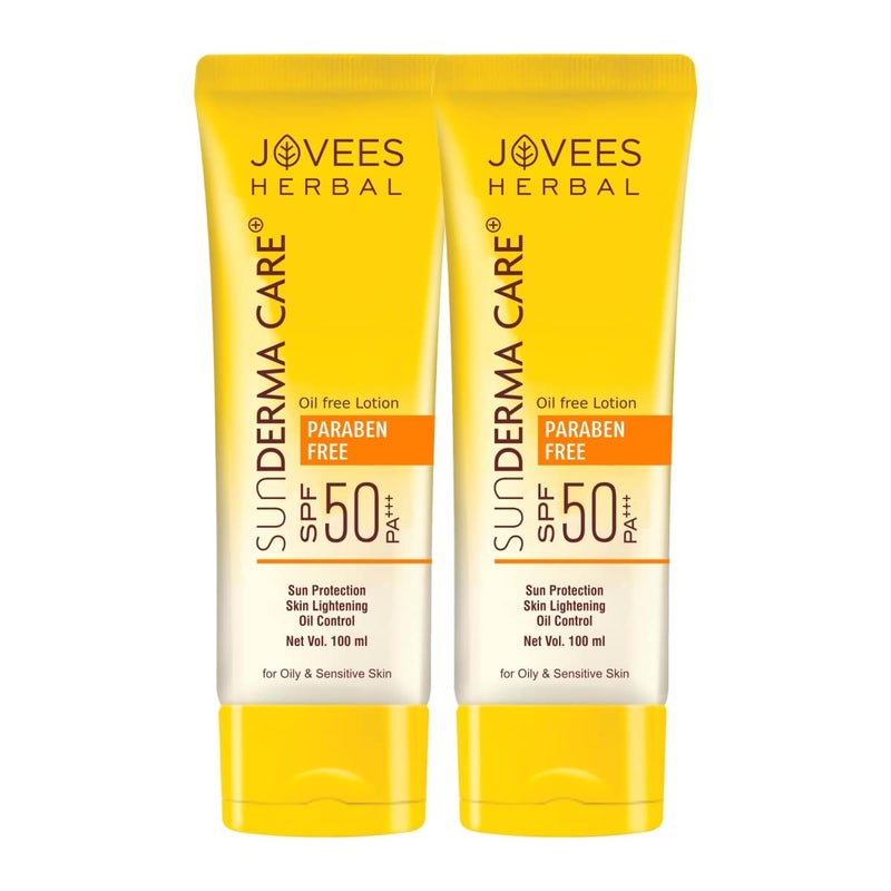Jovees لوشن جوفيز هيربال صن ديرما كير SPF 50 PA حماية واسعة الطيف من الأشعة فوق البنفسجية UVA/UVB خالي من الزيت امتصاص سريع خفيف الوزن للبشرة الدهنية والحساسة 100 مل عبوة من 2 - Image 1