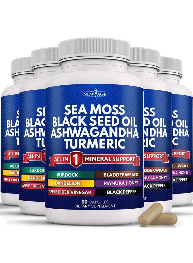 NEW AGE Silica Sea Moss 3000mg Black Seed Oil 2000mg Ashwagandha 1000mg Turmeric 1000mg Bladderwrack 1000mg Burdock 1000mg- with Manuka, Honey Dandelion, ACV Black Pepper Gluten Free - Image 1