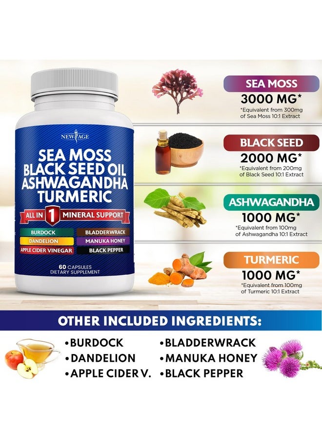 NEW AGE Silica Sea Moss 3000mg Black Seed Oil 2000mg Ashwagandha 1000mg Turmeric 1000mg Bladderwrack 1000mg Burdock 1000mg- with Manuka, Honey Dandelion, ACV Black Pepper Gluten Free - pzsku/Z20368424365AF55072EAZ/45/_/1735907497/14ff1bf7-9d93-4672-a514-afebe9fd8ac9