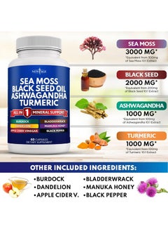 New Age NEW AGE Silica Sea Moss 3000mg Black Seed Oil 2000mg Ashwagandha 1000mg Turmeric 1000mg Bladderwrack 1000mg Burdock 1000mg- with Manuka, Honey Dandelion, ACV Black Pepper Gluten Free  - Image 3