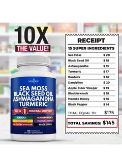 New Age NEW AGE Silica Sea Moss 3000mg Black Seed Oil 2000mg Ashwagandha 1000mg Turmeric 1000mg Bladderwrack 1000mg Burdock 1000mg- with Manuka, Honey Dandelion, ACV Black Pepper Gluten Free  - Image 5
