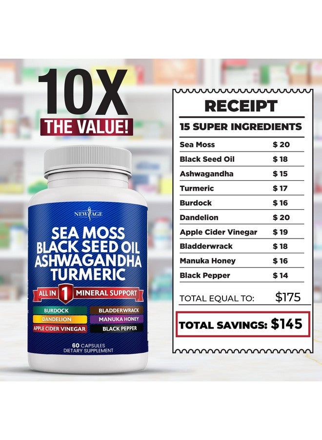 NEW AGE Silica Sea Moss 3000mg Black Seed Oil 2000mg Ashwagandha 1000mg Turmeric 1000mg Bladderwrack 1000mg Burdock 1000mg- with Manuka, Honey Dandelion, ACV Black Pepper Gluten Free - Image 5