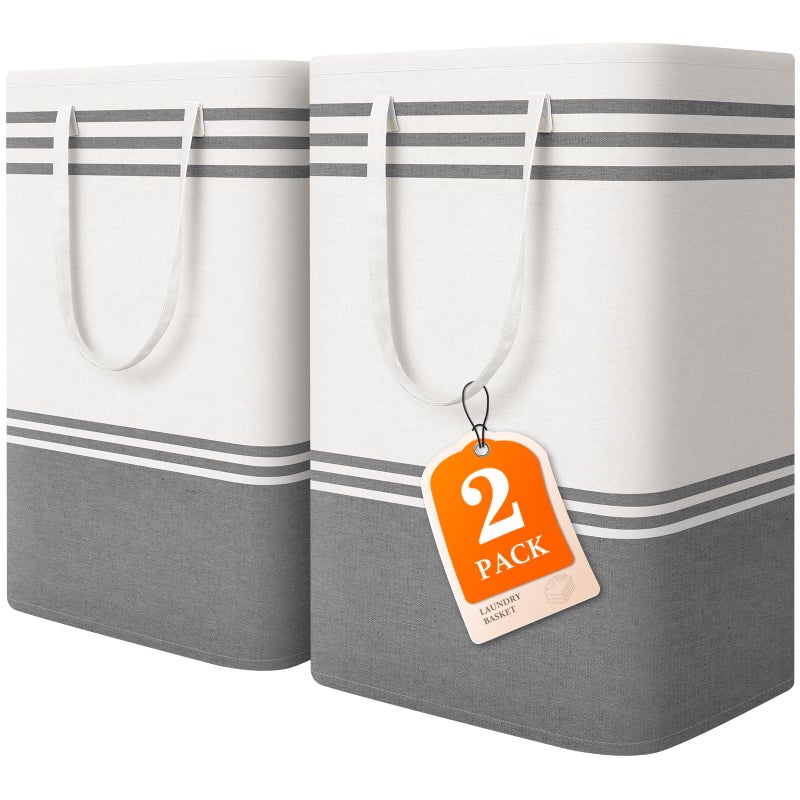 EpicTotes 2 Pack Large Laundry Baskets, Laundry Hampers, Freestanding Waterproof Collapsible Clothes Bag with Extended & Reinforced Handles - Clothes Basket for Dorm, Bathroom, Home (Light Grey/75L) - Image 1
