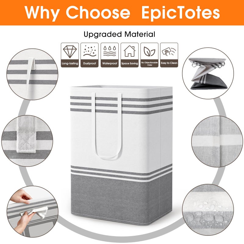 EpicTotes 2 Pack Large Laundry Baskets, Laundry Hampers, Freestanding Waterproof Collapsible Clothes Bag with Extended & Reinforced Handles - Clothes Basket for Dorm, Bathroom, Home (Light Grey/75L) - Image 4