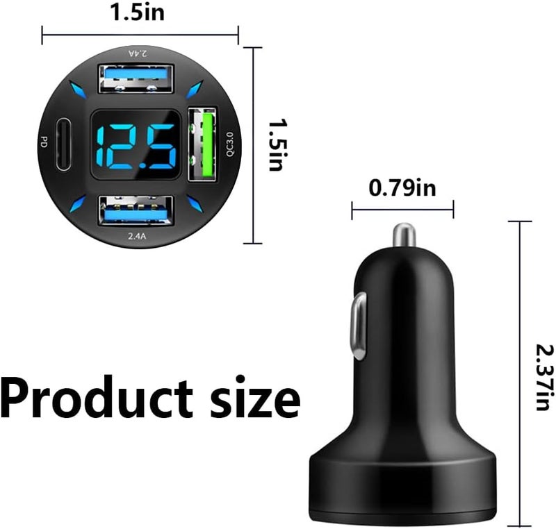 CXCCOI شاحن سيارة سريع، شاحن USB للسيارة بتقنية PD/QC3.0 مع أضواء LED، شاحن USB من ولاعة السجائر متوافق مع iPhone وGalaxy وiPad Pro والمزيد من الهواتف المحمولة - Image 2