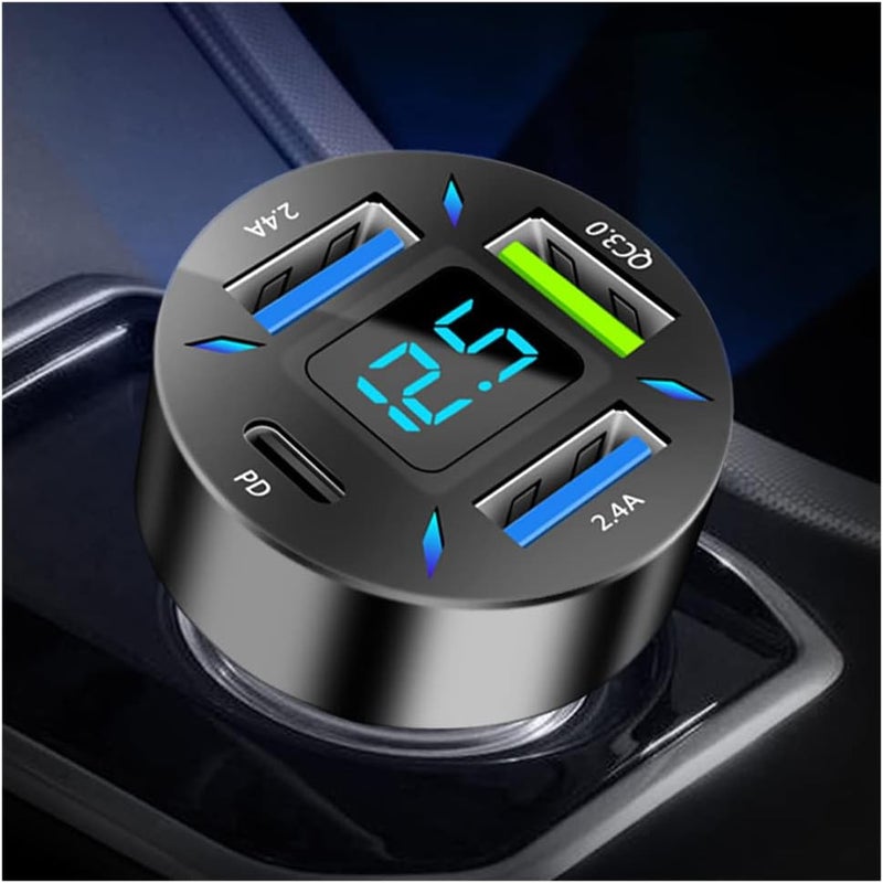 CXCCOI شاحن سيارة سريع، شاحن USB للسيارة بتقنية PD/QC3.0 مع أضواء LED، شاحن USB من ولاعة السجائر متوافق مع iPhone وGalaxy وiPad Pro والمزيد من الهواتف المحمولة - Image 1