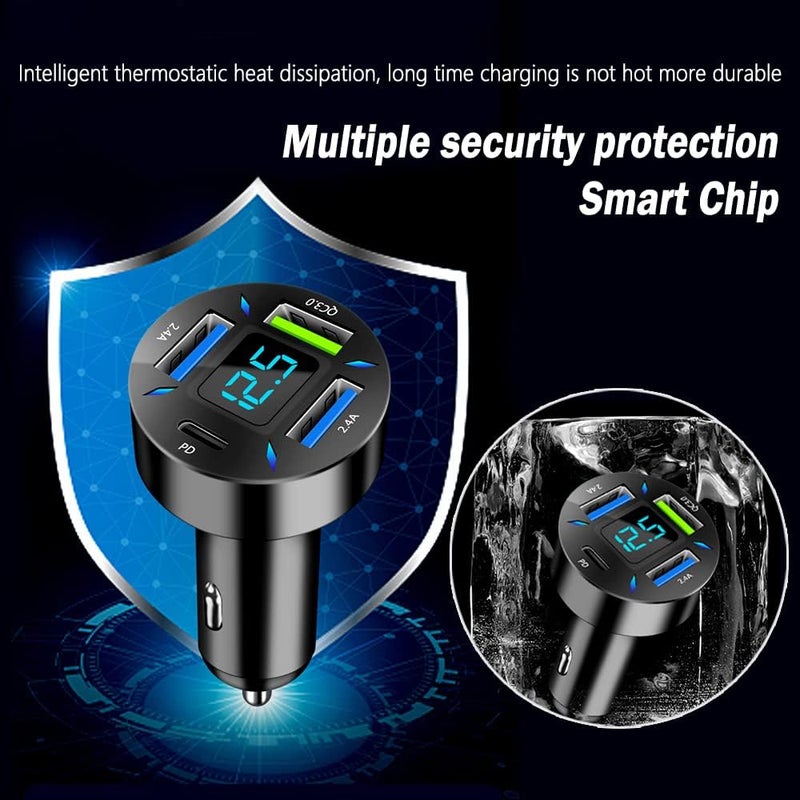 CXCCOI شاحن سيارة سريع، شاحن USB للسيارة بتقنية PD/QC3.0 مع أضواء LED، شاحن USB من ولاعة السجائر متوافق مع iPhone وGalaxy وiPad Pro والمزيد من الهواتف المحمولة - Image 5