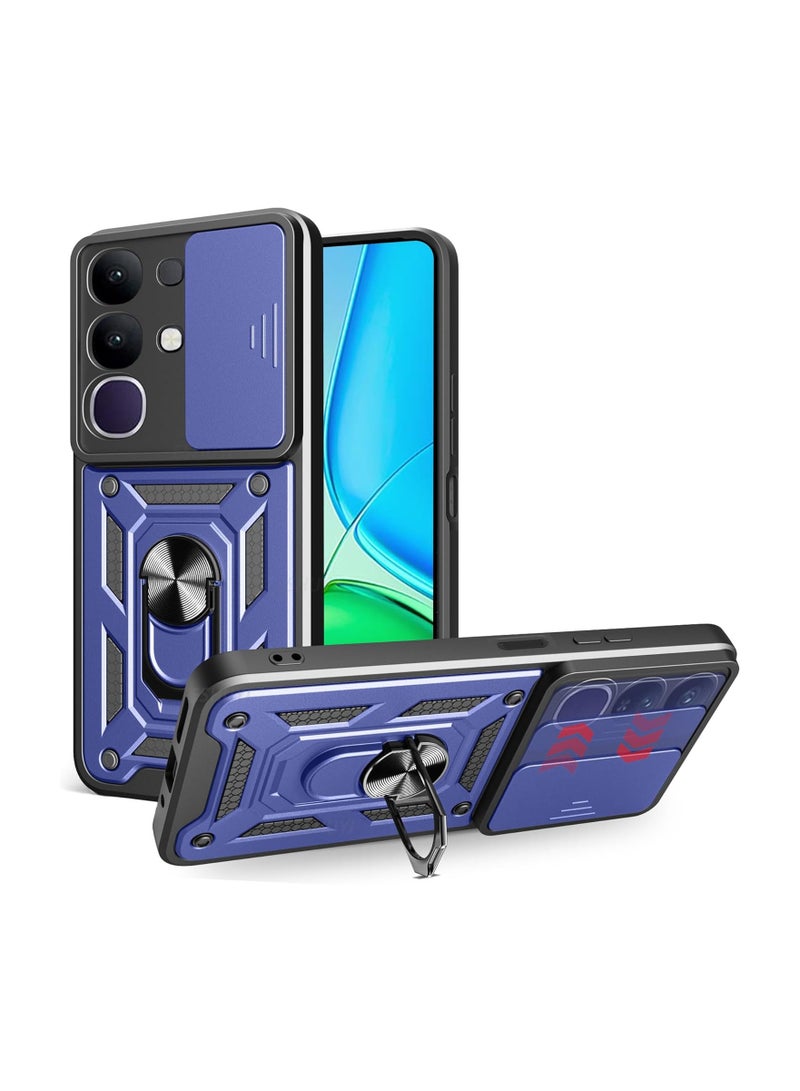 general Compatible VIVO Y29 4G Case with Sliding Camera Cover Heavy Duty Shock Resistant Magnetic Ring Mount Holder Case