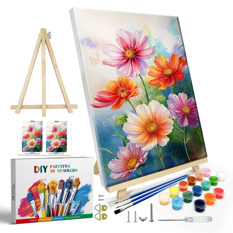 Jooz Flowers Paint By Numbers Kit For Adults With Frame  Flower Paint By Number With Easel  Diy Floral Adult Paint By Number Kits Framed Canvas For Home Wall Decor 8 X 12 Inch - Image 1