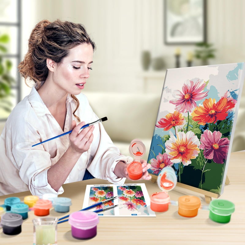 Jooz Flowers Paint By Numbers Kit For Adults With Frame  Flower Paint By Number With Easel  Diy Floral Adult Paint By Number Kits Framed Canvas For Home Wall Decor 8 X 12 Inch - Image 4