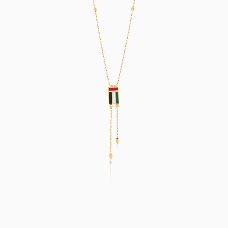 Jawhara Jewellery قلادة من الذهب الأصفر عيار 18 مع علم الإمارات مطلية بالمينا للنساء، قلادة فاخرة من المجوهرات الراقية، هدية قلادة ذهبية ثقافية أنيقة لها، مجوهرات مستوحاة من الوطنية الإماراتية من جوهرة - Image 1