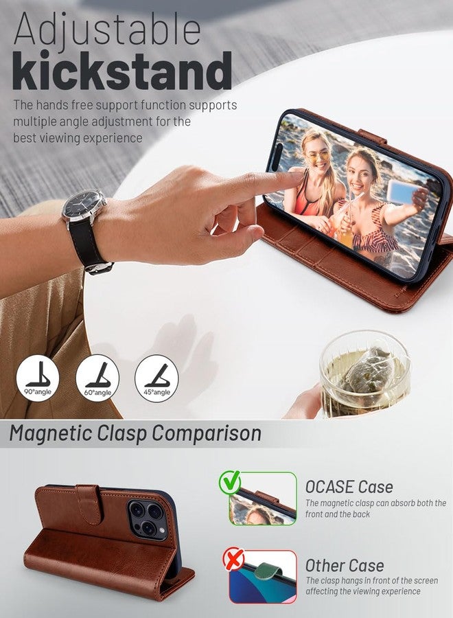 OCASE for iPhone 16 Pro Max Case, PU Leather Wallet, Magnetic Flip Folio Cover with RFID Blocking, Card Holders, Shockproof TPU, and Kickstand for 6.9 Inch iPhone 16 Pro Max (2024), Dark Brown - Image 4