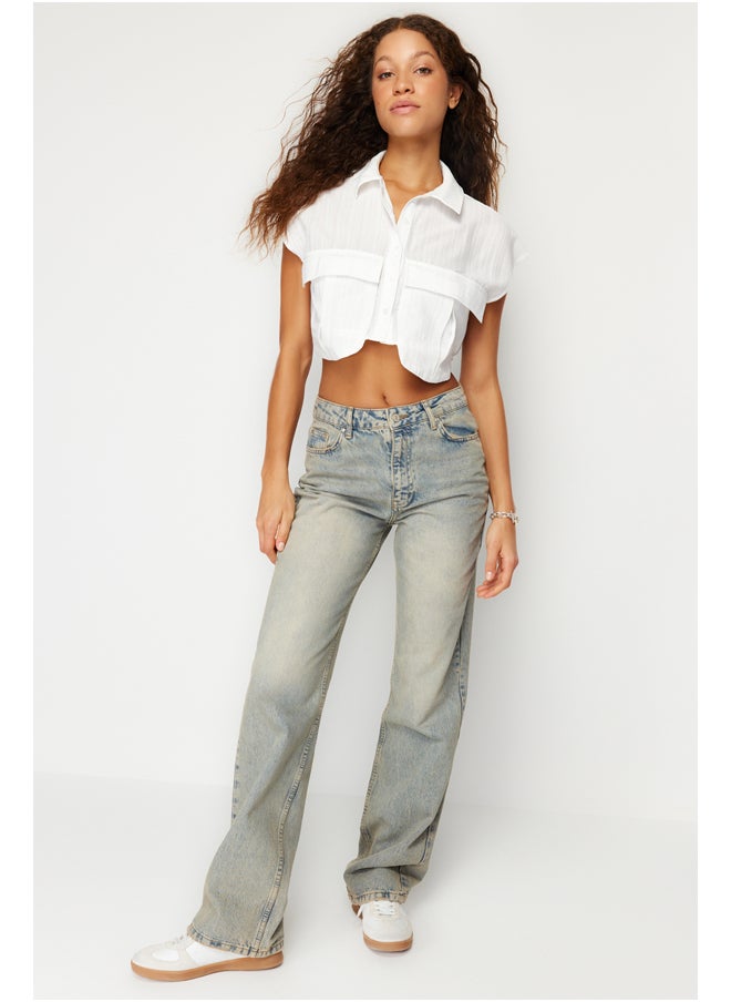 trendyol - Ecru Front Pocket Crop Regular Regular Fit Woven Shirt TWOSS24GO00046 - Image 1
