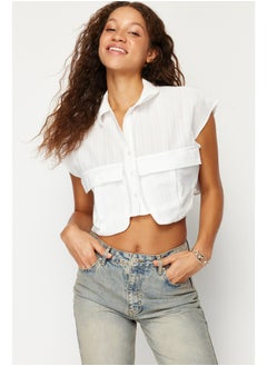 Ecru Front Pocket Crop Regular Regular Fit Woven Shirt TWOSS24GO00046