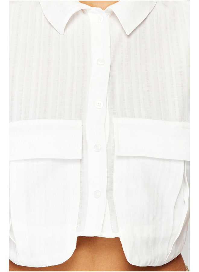 trendyol - Ecru Front Pocket Crop Regular Regular Fit Woven Shirt TWOSS24GO00046 - Image 1