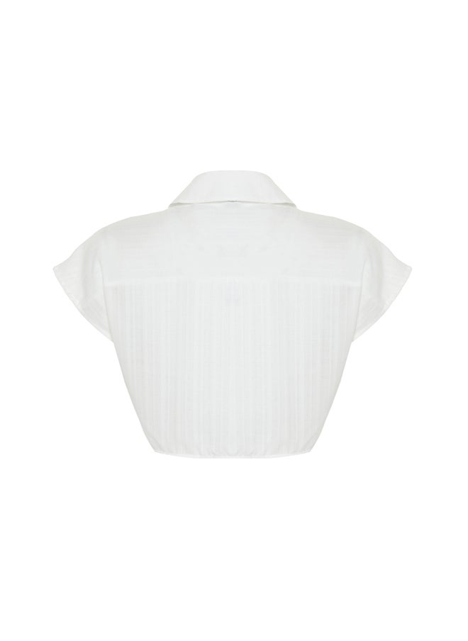 trendyol - Ecru Front Pocket Crop Regular Regular Fit Woven Shirt TWOSS24GO00046 - Image 1