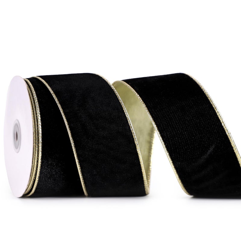 DINDOSAL Gold Velvet Ribbon 25 x 10 Yards Christmas Wired Ribbon for Gift Wrapping Tree Decorations Wreaths Bows Crafts Home Decor