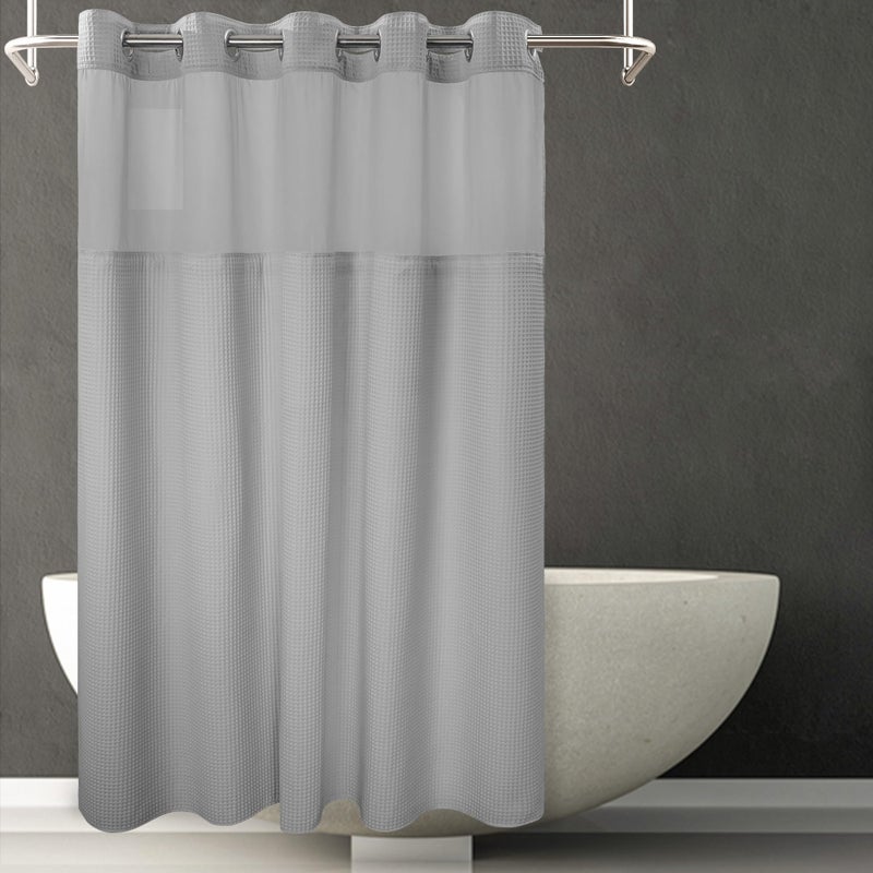 River Dream Gray Fabric Shower Curtain Set Cotton Blend Waffle Weave with Snap in Replacement Liner71 x 74 inches