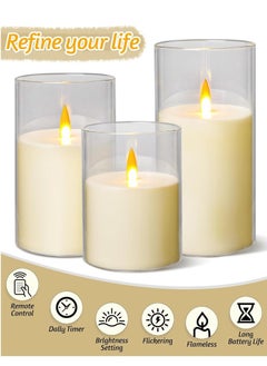 TIGER Flameless LED Candles with Remote Control and Timer – Set of 3 Ivory Battery-Powered Pillar Candles with Indestructible 3D Wick Acrylic Design, Ideal for Creating Romantic Ambiance, Safe Home Décor, Long-Lasting, Perfect for Events, Weddings, and Holidays  - Image 2