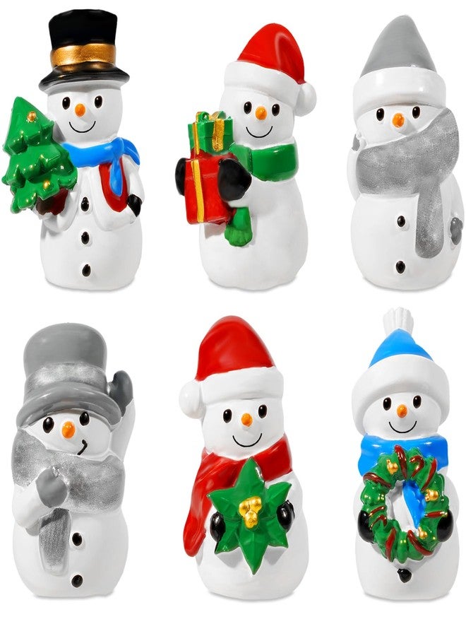Bbiamsleep 2 Inch Christmas Snowman Figurines, Set of 6 Mini Resin Snowman Figurine Assorted Styles Christmas Miniature Ornaments for Fairy Garden Xmas Snow Globes Home Winter Village Decor - Image 1