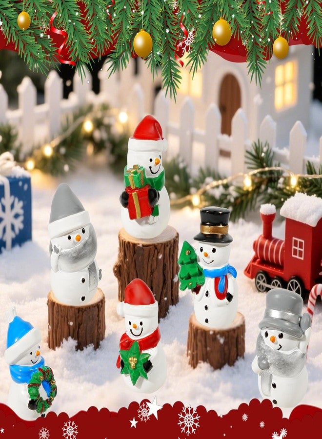 Bbiamsleep 2 Inch Christmas Snowman Figurines, Set of 6 Mini Resin Snowman Figurine Assorted Styles Christmas Miniature Ornaments for Fairy Garden Xmas Snow Globes Home Winter Village Decor - Image 4