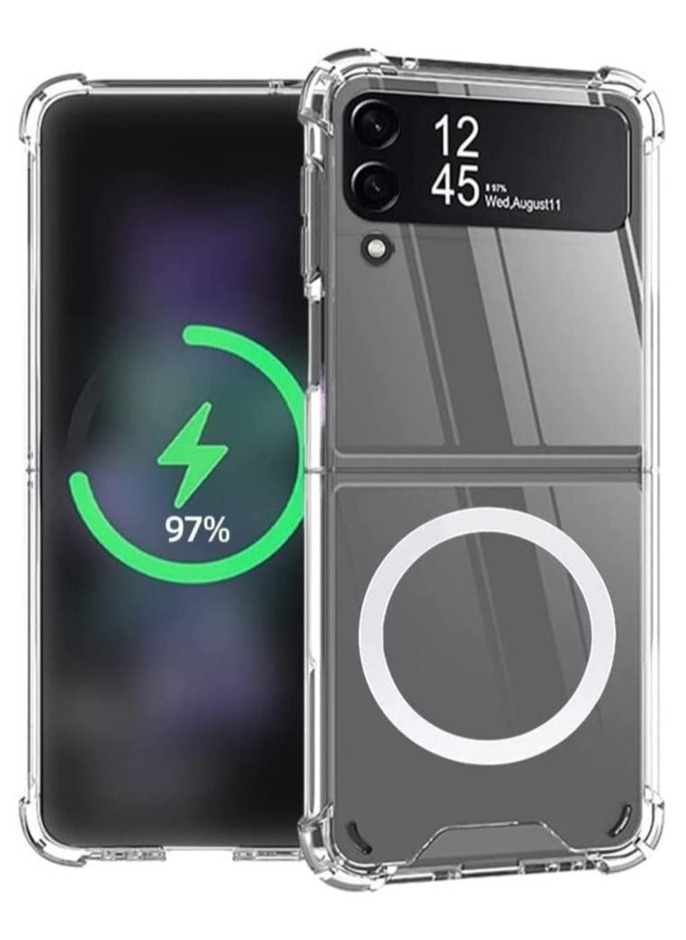 Raxoom Samsung Galaxy Z Flip 4 Magsafe Clear Case, With Magnetic and Support Wireless Charger, Transparent Shockproof and Drop-Proof Hard PC Phone Cover for Galaxy Z Flip 4 - Image 1