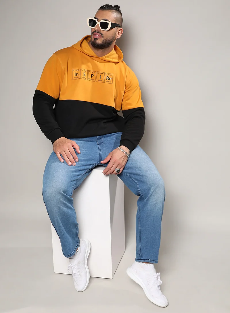 Instafab Plus Instafab Plus Men's Black & Yellow Inspire Hoodie With Kangaroo Pocket For Casual Wear | Hood Neck | Long Sleeve | Pull On Closure | Cotton Sweatshirt Crafted With Comfort Fit For Everyday Wear