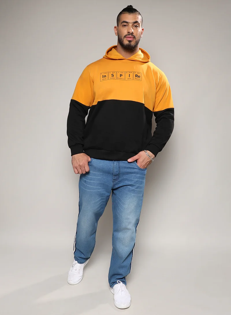 Instafab Plus Instafab Plus Men's Black & Yellow Inspire Hoodie With Kangaroo Pocket For Casual Wear | Hood Neck | Long Sleeve | Pull On Closure | Cotton Sweatshirt Crafted With Comfort Fit For Everyday Wear