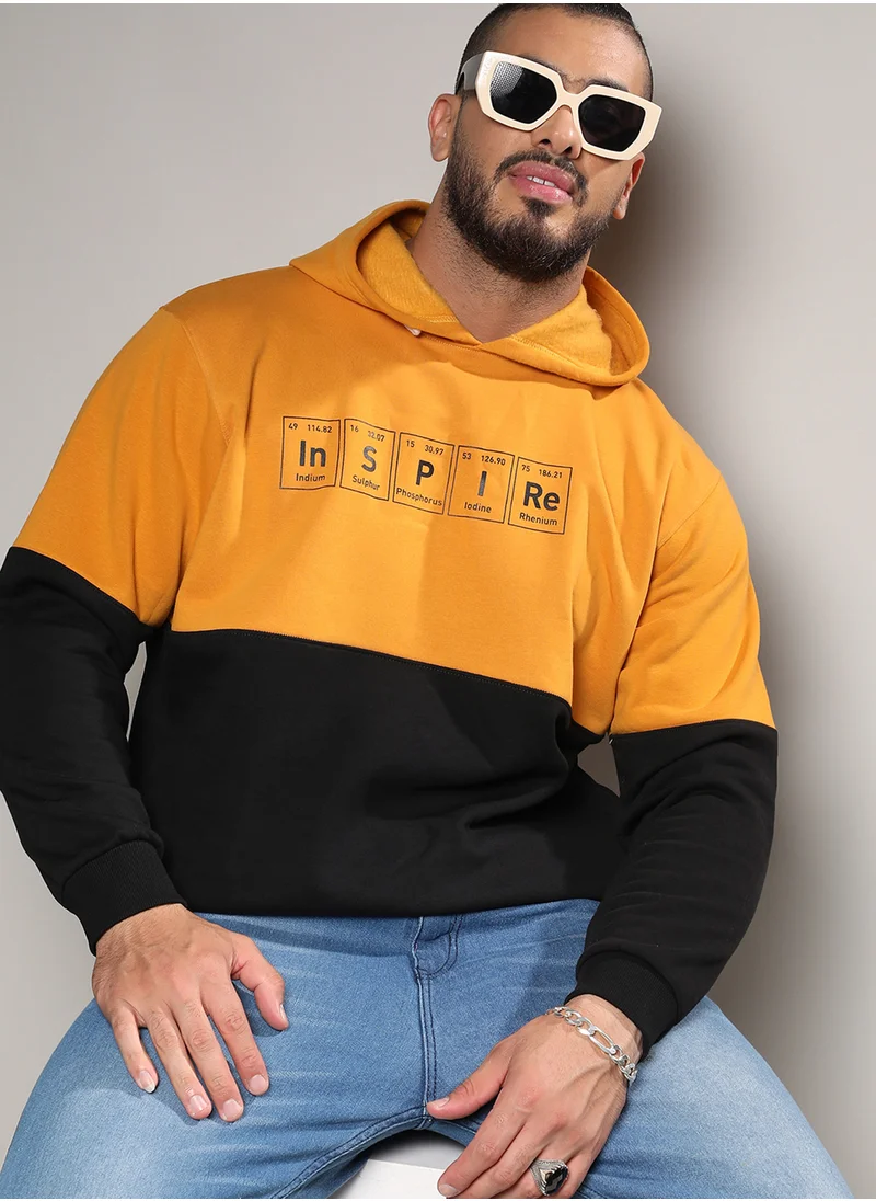 Instafab Plus Instafab Plus Men's Black & Yellow Inspire Hoodie With Kangaroo Pocket For Casual Wear | Hood Neck | Long Sleeve | Pull On Closure | Cotton Sweatshirt Crafted With Comfort Fit For Everyday Wear