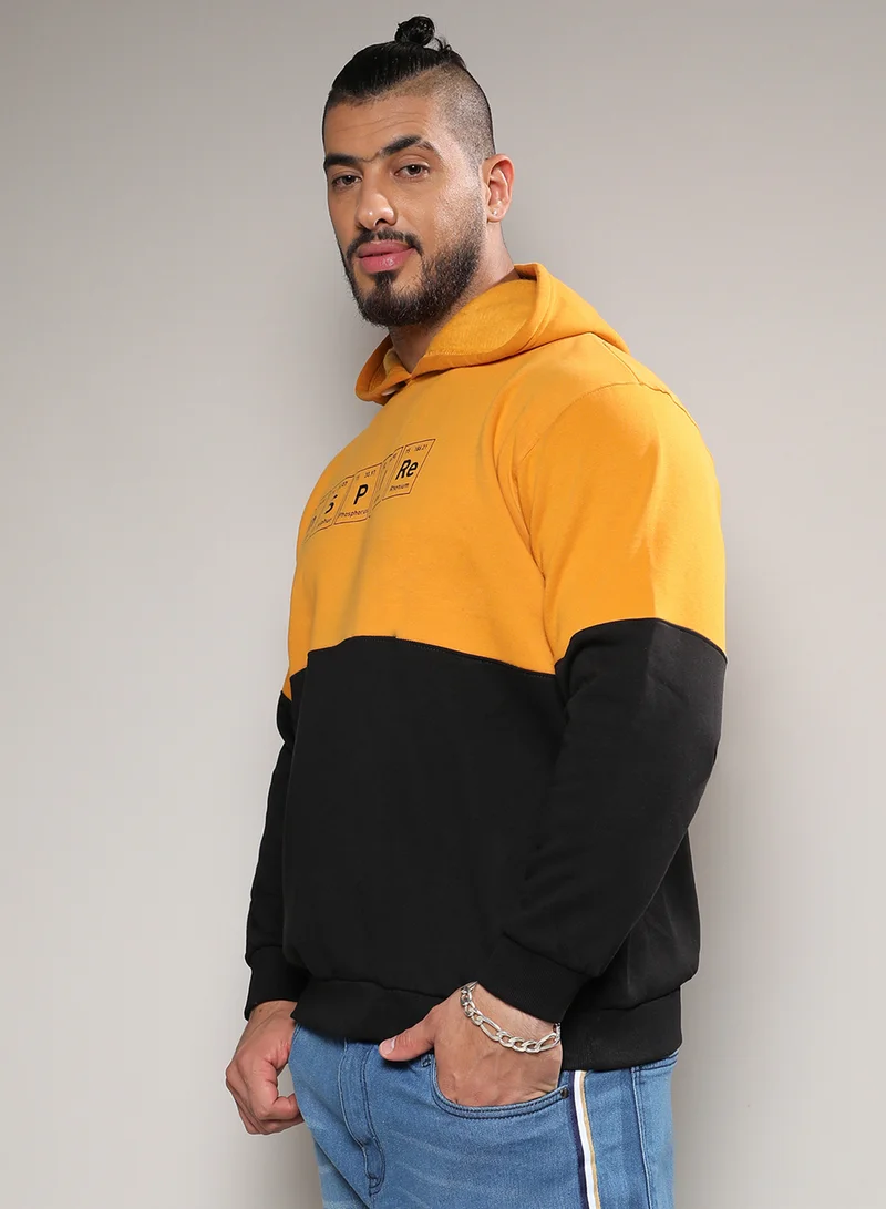 Instafab Plus Instafab Plus Men's Black & Yellow Inspire Hoodie With Kangaroo Pocket For Casual Wear | Hood Neck | Long Sleeve | Pull On Closure | Cotton Sweatshirt Crafted With Comfort Fit For Everyday Wear