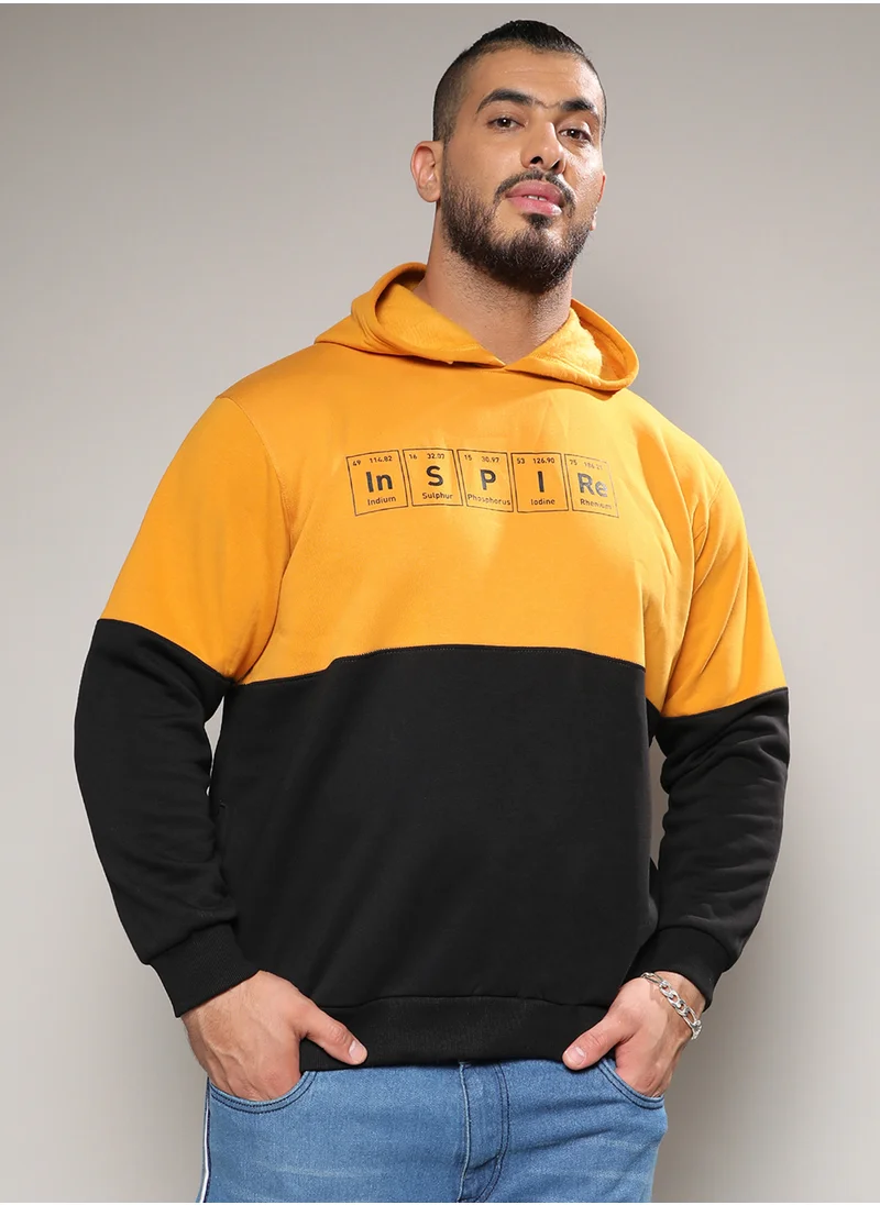 Instafab Plus Instafab Plus Men's Black & Yellow Inspire Hoodie With Kangaroo Pocket For Casual Wear | Hood Neck | Long Sleeve | Pull On Closure | Cotton Sweatshirt Crafted With Comfort Fit For Everyday Wear