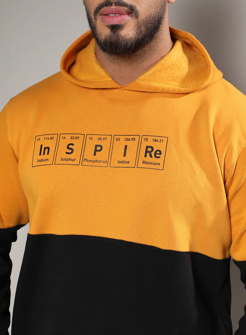 Instafab Plus Instafab Plus Men's Black & Yellow Inspire Hoodie With Kangaroo Pocket For Casual Wear | Hood Neck | Long Sleeve | Pull On Closure | Cotton Sweatshirt Crafted With Comfort Fit For Everyday Wear