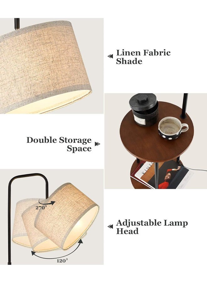 Bolivia's - Solid Wood Floor Lamp - Rustic Side Table Lamp for Bedroom & Living Room - Mid Century Modern Floor Lamp with 3 Color Temperatures LED Bulb - Industrial Tall Pole Reading Standing Light - Image 1