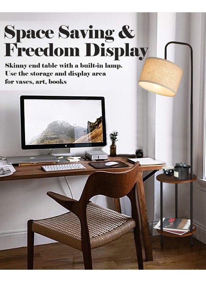 Bolivia's - Solid Wood Floor Lamp - Rustic Side Table Lamp for Bedroom & Living Room - Mid Century Modern Floor Lamp with 3 Color Temperatures LED Bulb - Industrial Tall Pole Reading Standing Light - Image 1