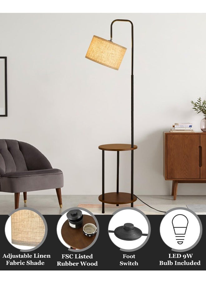 Bolivia's - Solid Wood Floor Lamp - Rustic Side Table Lamp for Bedroom & Living Room - Mid Century Modern Floor Lamp with 3 Color Temperatures LED Bulb - Industrial Tall Pole Reading Standing Light - Image 1