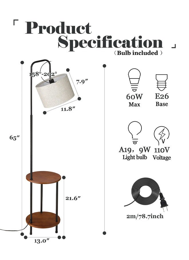 Bolivia's - Solid Wood Floor Lamp - Rustic Side Table Lamp for Bedroom & Living Room - Mid Century Modern Floor Lamp with 3 Color Temperatures LED Bulb - Industrial Tall Pole Reading Standing Light - Image 1