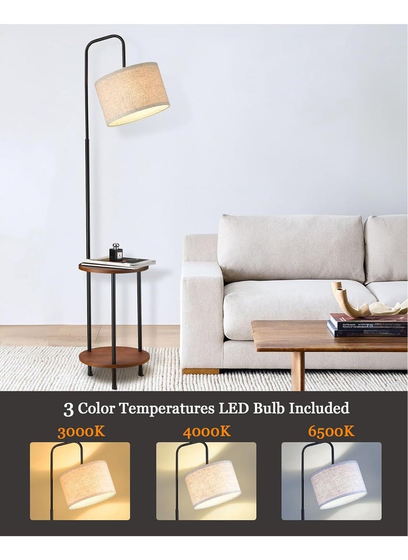 Bolivia's - Solid Wood Floor Lamp - Rustic Side Table Lamp for Bedroom & Living Room - Mid Century Modern Floor Lamp with 3 Color Temperatures LED Bulb - Industrial Tall Pole Reading Standing Light - Image 1