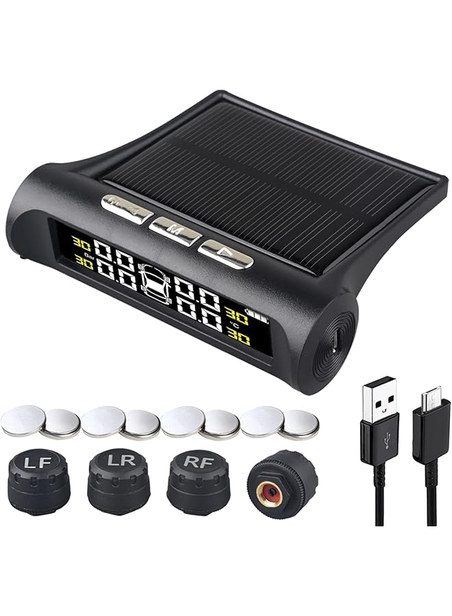 SYOSI Tire Pressure Monitoring System Tpms, 4 Sensor Tpms For Truck Rv Trailer Car With 6 Alarm Modes And Solar Power/Usb Charge Large Screen, Long Endurance Battery Life - Image 1