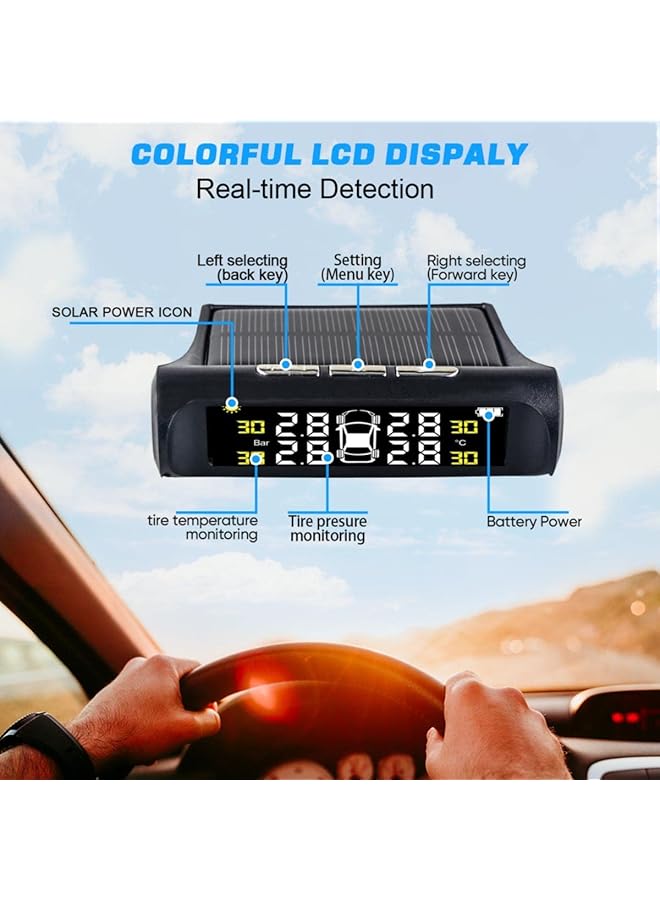 SYOSI Tire Pressure Monitoring System Tpms, 4 Sensor Tpms For Truck Rv Trailer Car With 6 Alarm Modes And Solar Power/Usb Charge Large Screen, Long Endurance Battery Life - Image 2