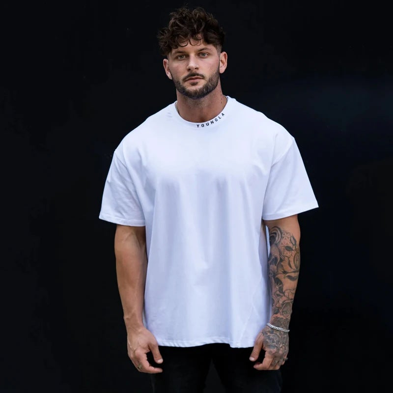 Youngla Men'S Oversized T-Shirt Muscle Sports Fitness Cotton Round Neck Short Sleeve Gym Running Basketball Training - Image 5