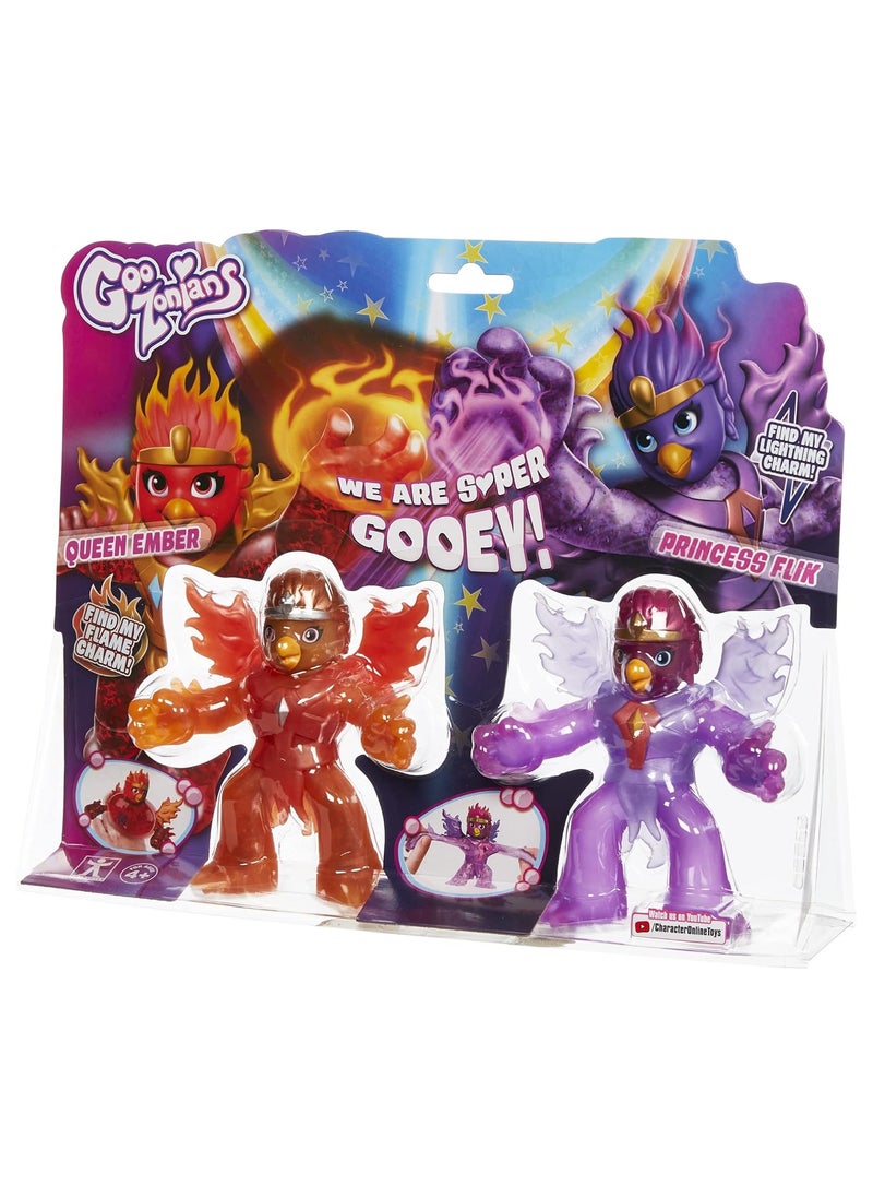 GooZonians - Twin Pack | Queen Ember & Princess Flik | Exclusive Fillings, Stretchy & Squishy Features | Plastic | Unisex | 4 Years and Up - Image 1