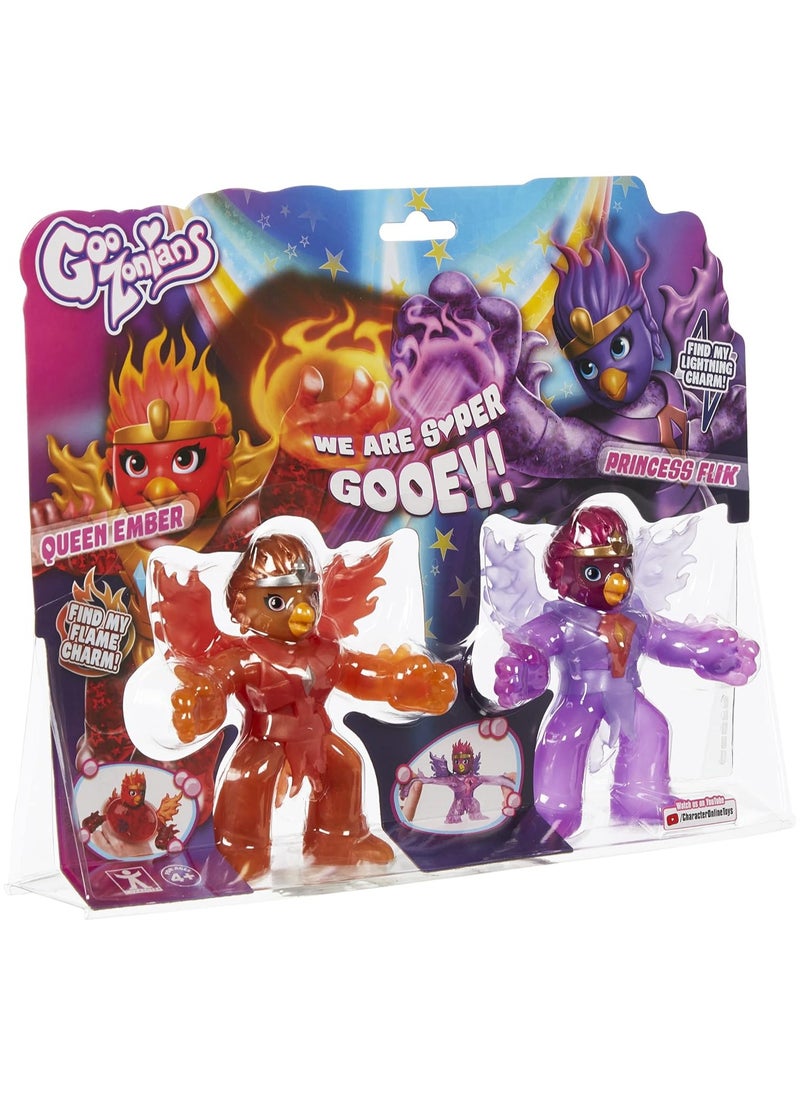 GooZonians - Twin Pack | Queen Ember & Princess Flik | Exclusive Fillings, Stretchy & Squishy Features | Plastic | Unisex | 4 Years and Up - Image 1