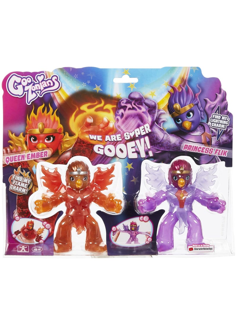 GooZonians - Twin Pack | Queen Ember & Princess Flik | Exclusive Fillings, Stretchy & Squishy Features | Plastic | Unisex | 4 Years and Up - Image 1