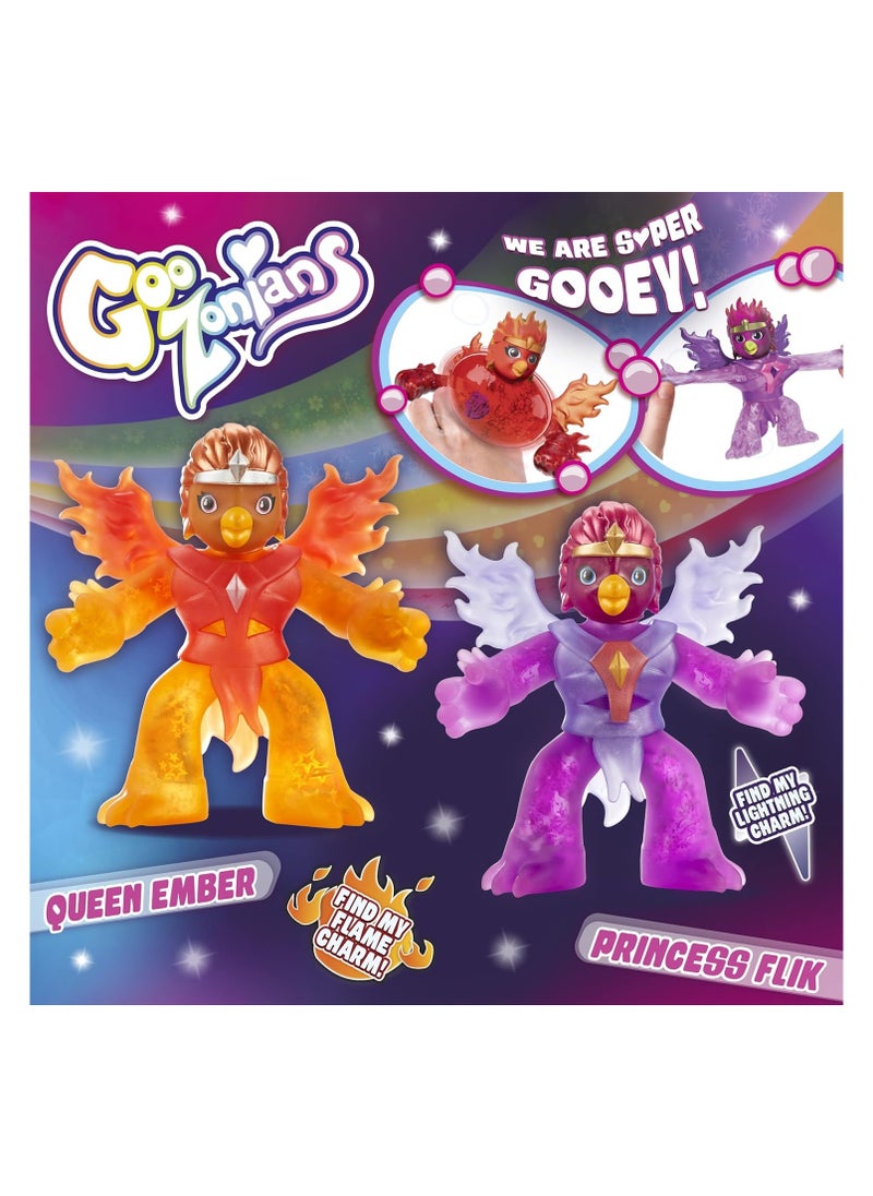 GooZonians - Twin Pack | Queen Ember & Princess Flik | Exclusive Fillings, Stretchy & Squishy Features | Plastic | Unisex | 4 Years and Up - Image 1