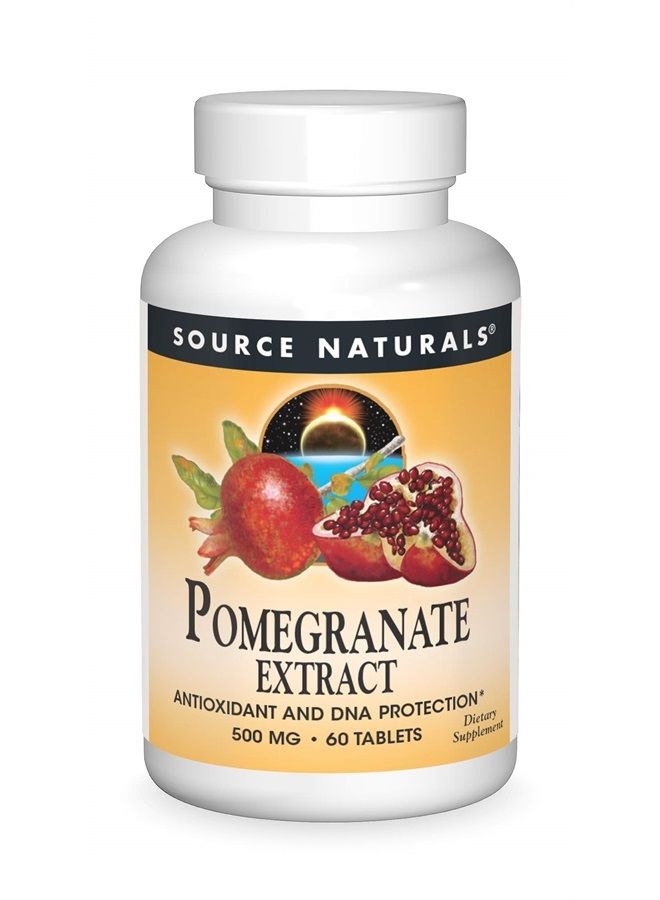 Source Naturals مستخلص الرمان 500 ملغ فاكهة كاملة حمض الإيلاجيك مضاد أكسدة وألياف مضافة - 60 قرص - Image 1