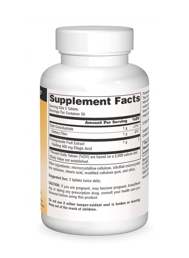 Source Naturals مستخلص الرمان 500 ملغ فاكهة كاملة حمض الإيلاجيك مضاد أكسدة وألياف مضافة - 60 قرص - Image 3